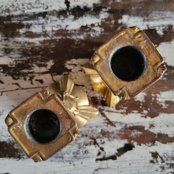 Pair of Vintage Victorian Art Nouveau Gold Tone Metal Candle Holders - Picture 6 of 8